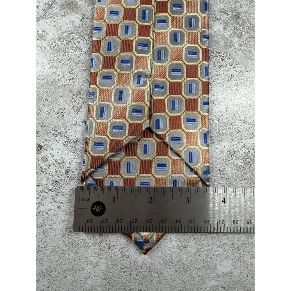 Shore & Singer 100% Silk Tie Mens One Size Bronze Geometric Pointed Necktie